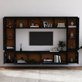 NNEVL TV Cabinets 8 pcs Black Solid Wood Pine