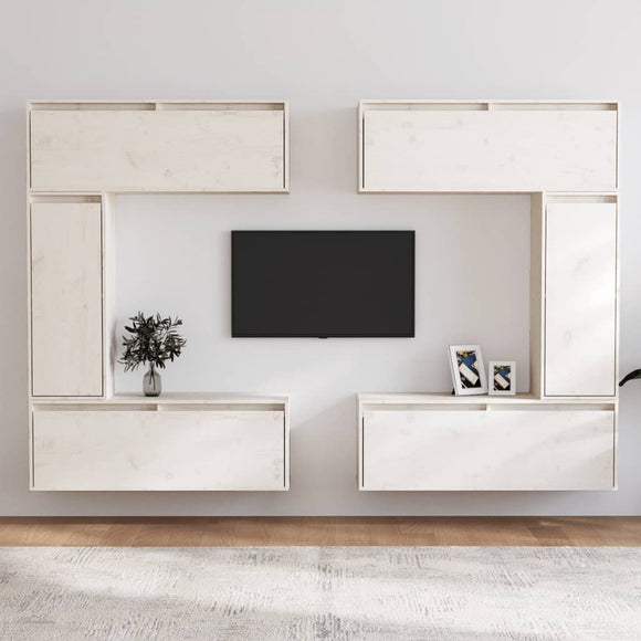 NNEVL TV Cabinets 6 pcs White Solid Wood Pine