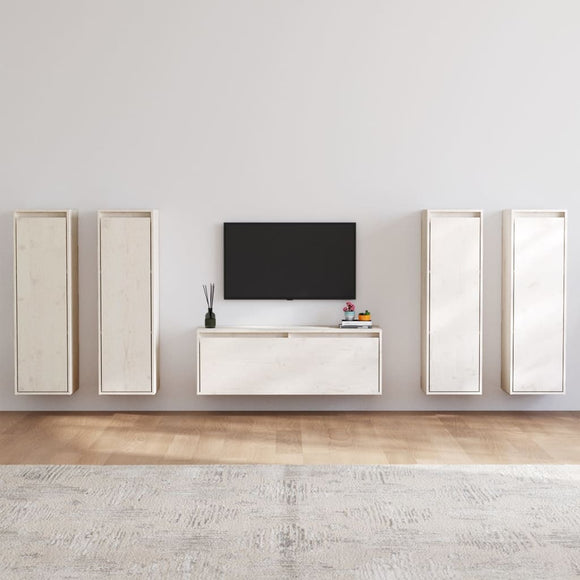 NNEVL TV Cabinets 5 pcs White Solid Wood Pine