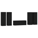 NNEVL TV Cabinets 5 pcs Black Solid Wood Pine