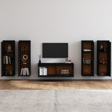 NNEVL TV Cabinets 5 pcs Black Solid Wood Pine