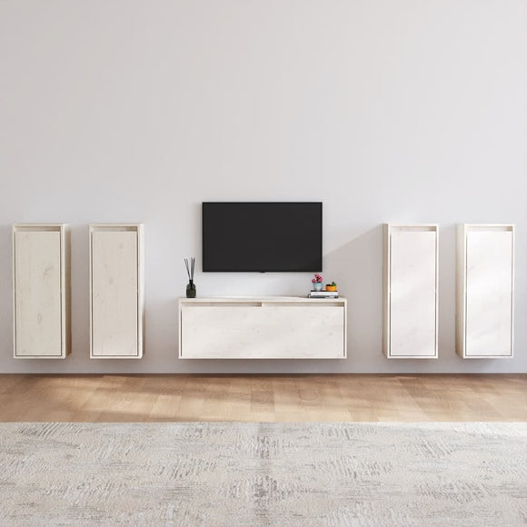 NNEVL TV Cabinets 5 pcs White Solid Wood Pine