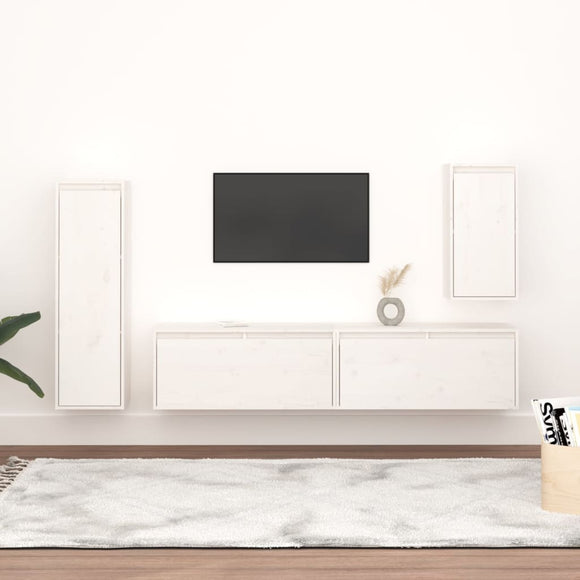 NNEVL TV Cabinets 4 pcs White Solid Wood Pine