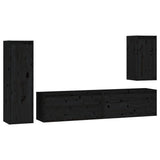 NNEVL TV Cabinets 4 pcs Black Solid Wood Pine