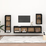 NNEVL TV Cabinets 4 pcs Black Solid Wood Pine