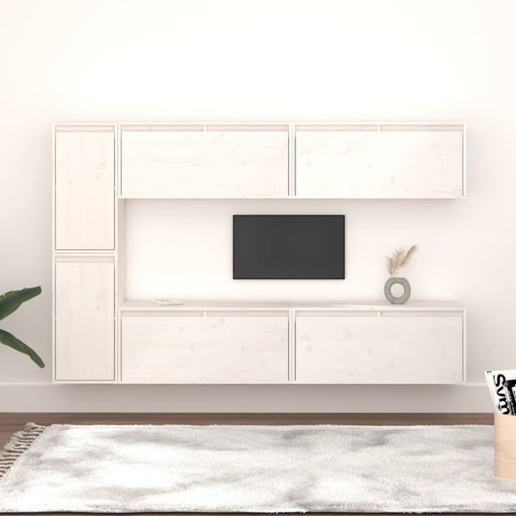 NNEVL TV Cabinets 6 pcs White Solid Wood Pine