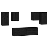 NNEVL TV Cabinets 6 pcs Black Solid Wood Pine