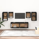 NNEVL TV Cabinets 6 pcs Black Solid Wood Pine