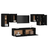 NNEVL TV Cabinets 6 pcs Black Solid Wood Pine