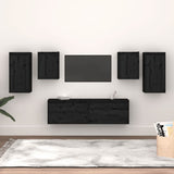 NNEVL TV Cabinets 6 pcs Black Solid Wood Pine