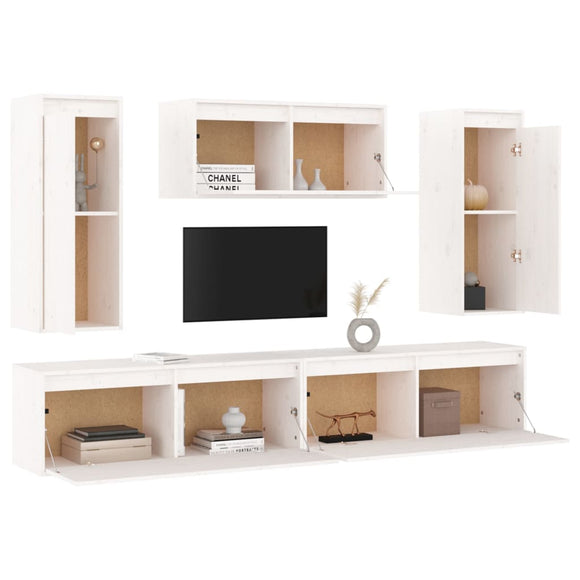 NNEVL TV Cabinets 5 pcs White Solid Wood Pine