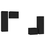 NNEVL TV Cabinets 4 pcs Black Solid Wood Pine