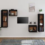 NNEVL TV Cabinets 4 pcs Black Solid Wood Pine
