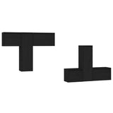 NNEVL TV Cabinets 6 pcs Black Solid Wood Pine