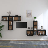 NNEVL TV Cabinets 6 pcs Black Solid Wood Pine
