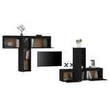 NNEVL TV Cabinets 6 pcs Black Solid Wood Pine