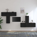 NNEVL TV Cabinets 6 pcs Black Solid Wood Pine
