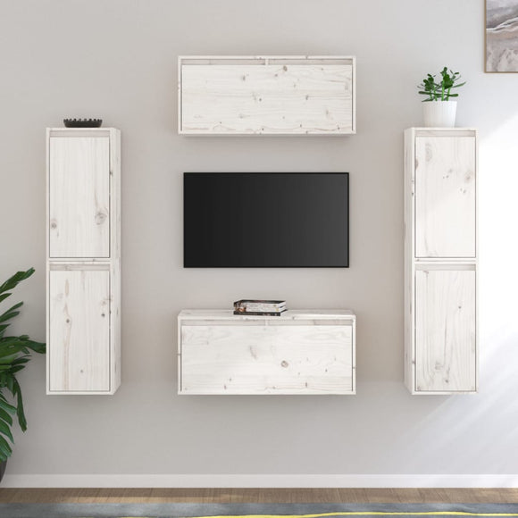 NNEVL TV Cabinets 6 pcs White Solid Wood Pine