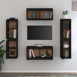 NNEVL TV Cabinets 6 pcs Black Solid Wood Pine