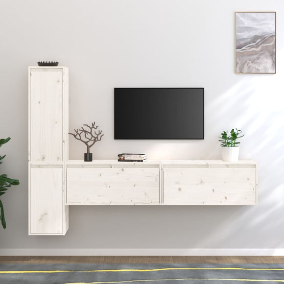NNEVL TV Cabinets 4 pcs White Solid Wood Pine