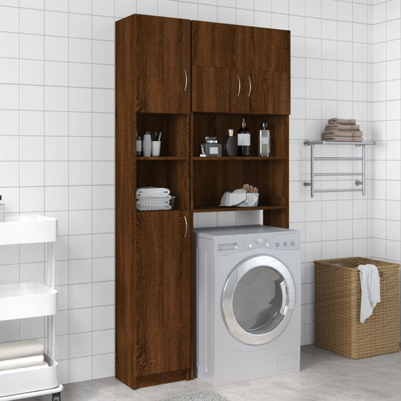 NNEVL Bathroom Cabinet Brown Oak 32x25.5x190 cm Engineered Wood