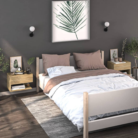 NNEVL Wall-mounted Bedside Cabinets 2 pcs Sonoma Oak