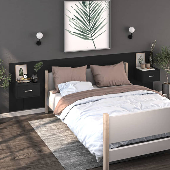 NNEVL Wall-mounted Bedside Cabinets 2 pcs Black