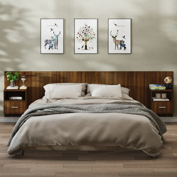 NNEVL Wall-mounted Bedside Cabinets 2 pcs Brown Oak