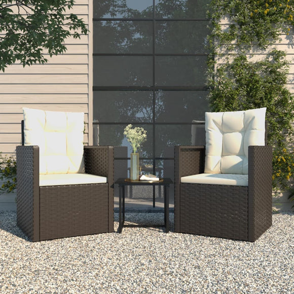 NNEVL 3 Piece Outdoor Lounge Set with Cushions Poly Rattan Black