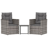 NNEVL 3 Piece Outdoor Lounge Set with Cushions Poly Rattan Grey