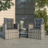 NNEVL 3 Piece Outdoor Lounge Set with Cushions Poly Rattan Grey
