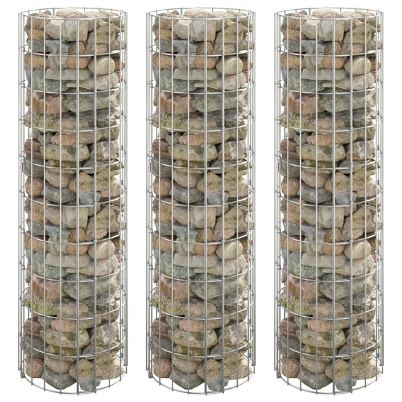 NNEVL Circular Gabion Raised Beds 3 pcs Galvanised Steel Ø30x100 cm