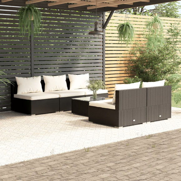 NNEVL 6 Piece Garden Lounge Set with Cushions Poly Rattan Black