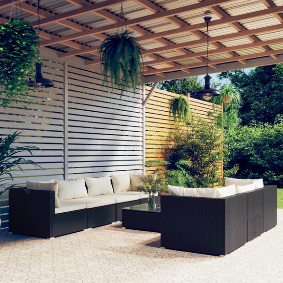 NNEVL 8 Piece Garden Lounge Set with Cushions Poly Rattan Black