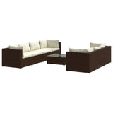 NNEVL 8 Piece Garden Lounge Set with Cushions Poly Rattan Brown