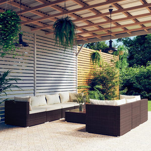 NNEVL 8 Piece Garden Lounge Set with Cushions Poly Rattan Brown