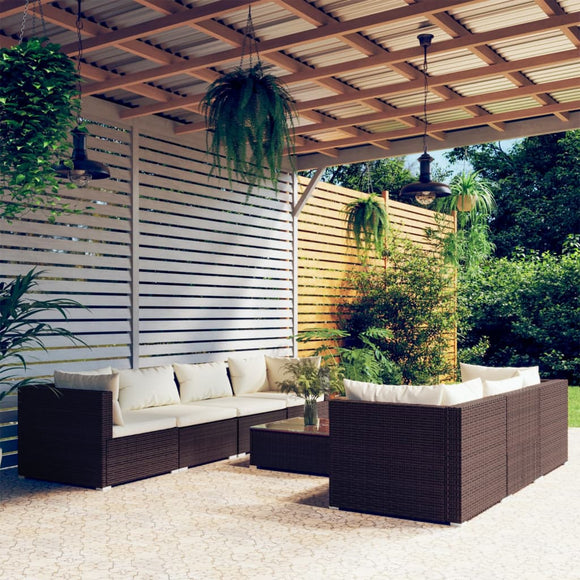 NNEVL 8 Piece Garden Lounge Set with Cushions Poly Rattan Brown