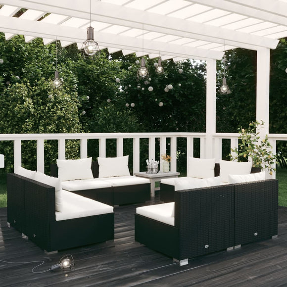 NNEVL 8 Piece Garden Lounge Set with Cushions Poly Rattan Black