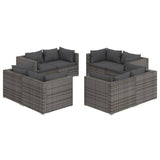 NNEVL 8 Piece Garden Lounge Set with Cushions Poly Rattan Grey