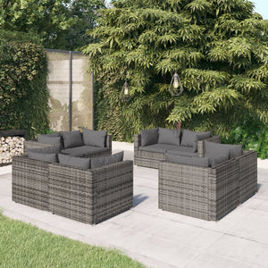 NNEVL 8 Piece Garden Lounge Set with Cushions Poly Rattan Grey