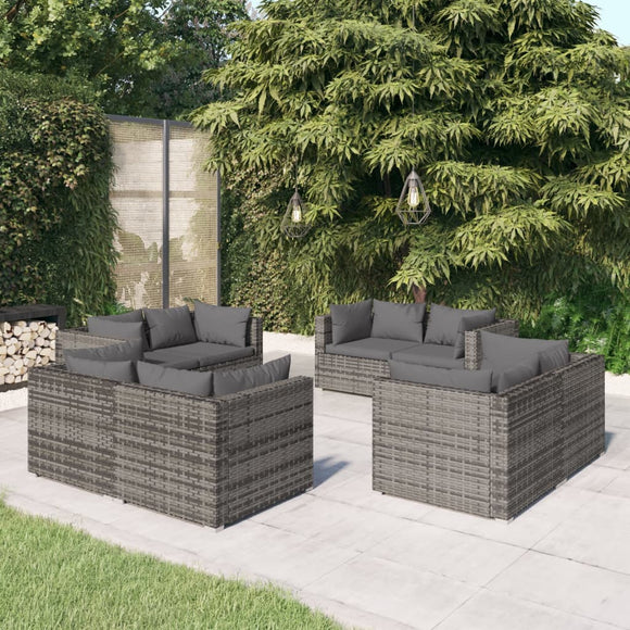 NNEVL 8 Piece Garden Lounge Set with Cushions Poly Rattan Grey