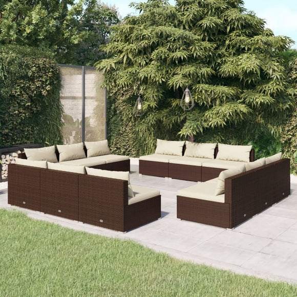 NNEVL 12 Piece Garden Lounge Set with Cushions Poly Rattan Brown