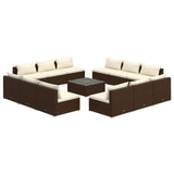 NNEVL 13 Piece Garden Lounge Set with Cushions Poly Rattan Brown