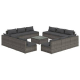 NNEVL 13 Piece Garden Lounge Set with Cushions Poly Rattan Grey