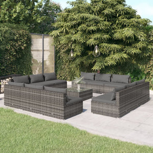 NNEVL 13 Piece Garden Lounge Set with Cushions Poly Rattan Grey