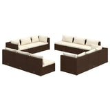 NNEVL 12 Piece Garden Lounge Set with Cushions Poly Rattan Brown