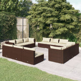 NNEVL 12 Piece Garden Lounge Set with Cushions Poly Rattan Brown