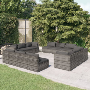 NNEVL 12 Piece Garden Lounge Set with Cushions Poly Rattan Grey
