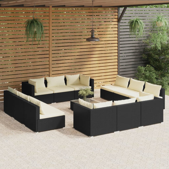 NNEVL 13 Piece Garden Lounge Set with Cushions Poly Rattan Black