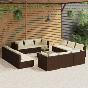 NNEVL 13 Piece Garden Lounge Set with Cushions Poly Rattan Brown